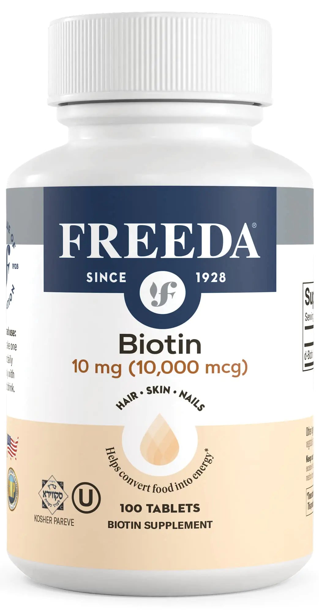Freeda Biotin 10000 mcg - Kosher Biotin 10000mcg Hair Skin and Nails Vitamins for Hair Growth - Biotin Pills Hair Growth Vitamins B7 - Superior Biotin Supplement Hair Vitamins for Women & Men (100 Ct)